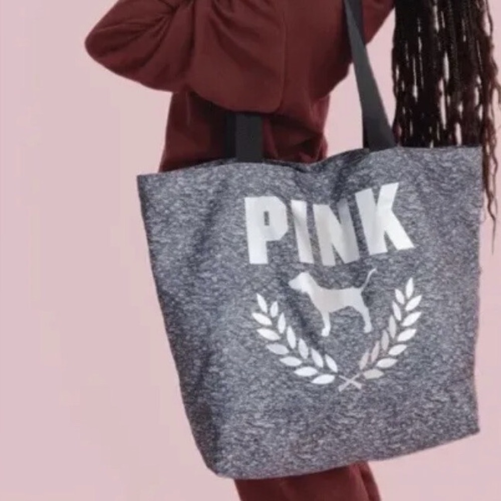 PINK Heather Grey Weekender Canvas Zip Closure Tote 21” x 15” x 7.5”